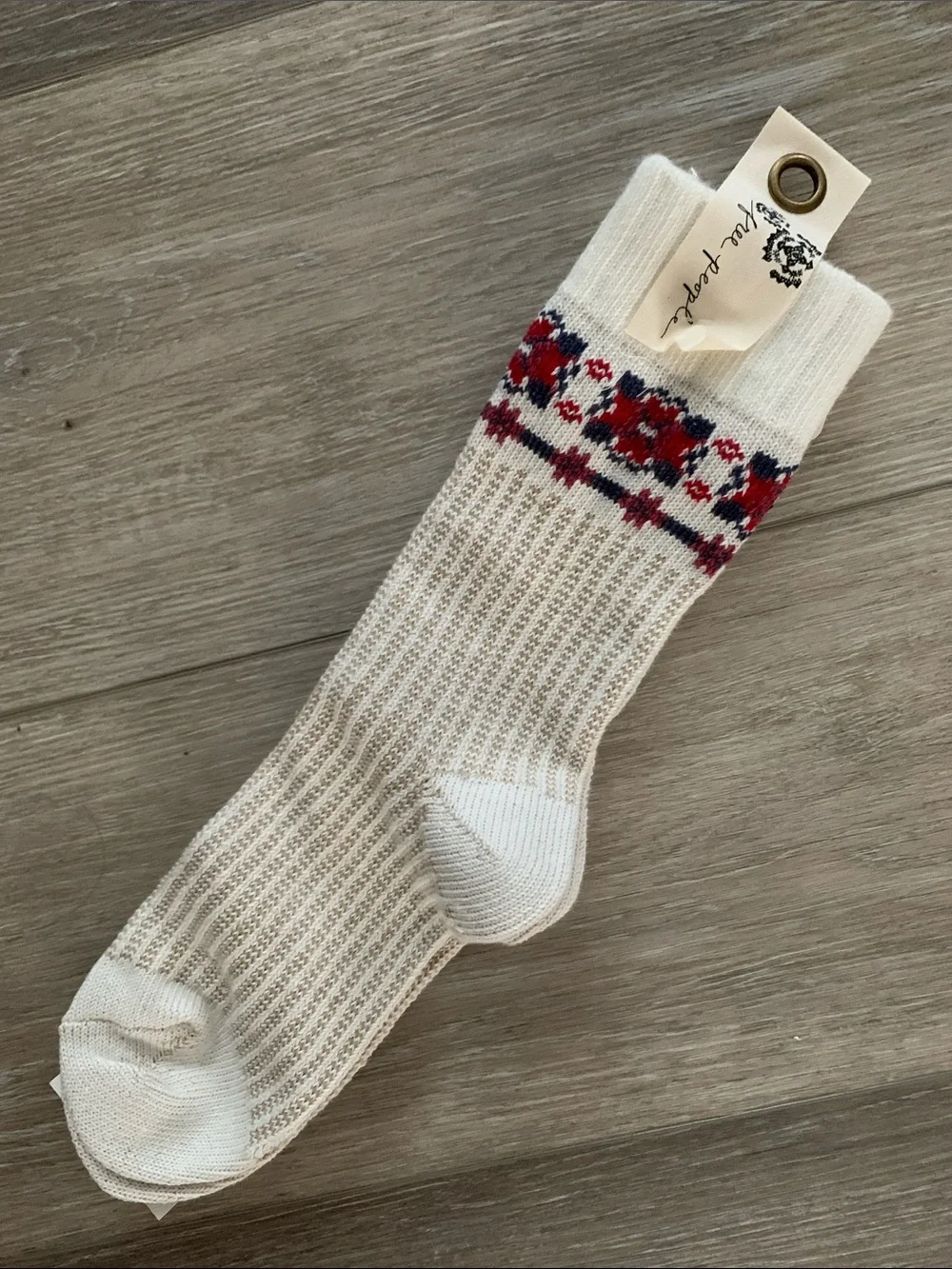 Free People Floral Ribbed Knit Socks NWT Cream Red